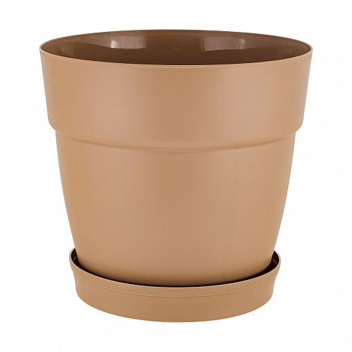 Горшок для цветов InGreen Villa de Fiori, с поддоном, 1,1 л, молочный шоколад фото