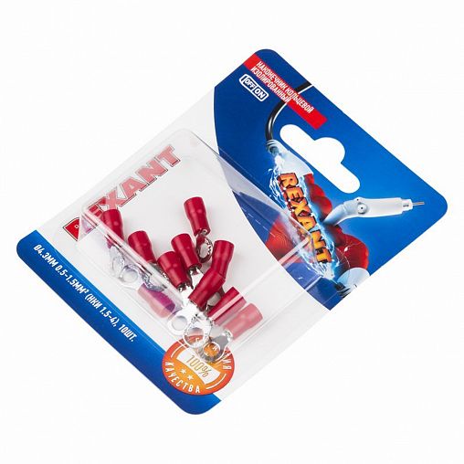 Наконечник кольцевой изолированный Rexant НКИ, d 4,3 мм, 0,5 - 1,5 мм², красный, 10 шт фото