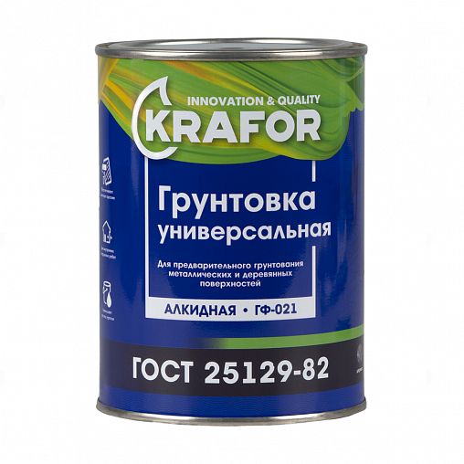 Грунтовка ГФ-021 по дереву и металлу Krafor, алкидная, 0,8 кг, серая фото