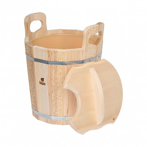 Запарник Банные штучки Цветочный орнамент, с крышкой, пластиковая вставка, липа, 14 л фото