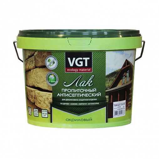 Лак пропиточный с антисептиком для дерева и камня VGT, акриловый, 9 кг, ореховое дерево фото