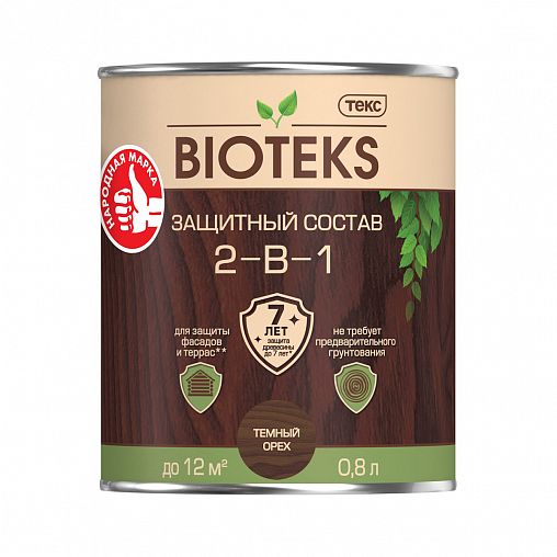 Защитный лессирующий состав для дерева Bioteks 2-в-1, 0,8 л, темный орех фото