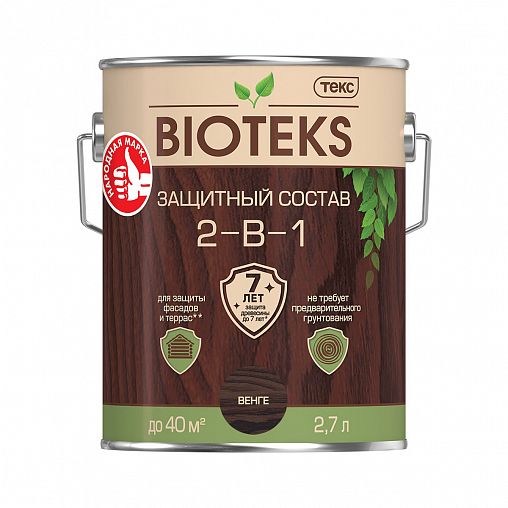 Защитный лессирующий состав для дерева Bioteks 2-в-1, 2,7 л, венге фото