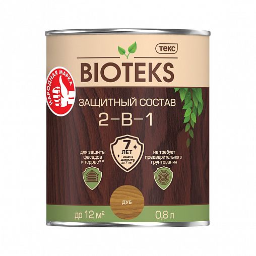 Защитный лессирующий состав для дерева Bioteks 2-в-1, 0,8 л, дуб фото