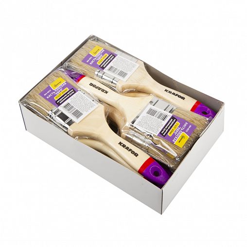 Кисть плоская Krafor Евро №2,5, натуральная щетина, деревянная ручка, 63 мм фото