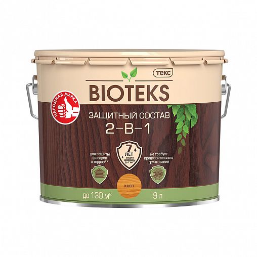 Защитный лессирующий состав для дерева Bioteks 2-в-1, 9 л, клен фото
