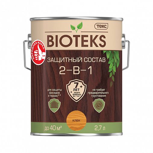 Защитный лессирующий состав для дерева Bioteks 2-в-1, 2,7 л, клен фото