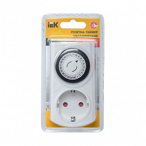 Таймер розеточный механический IEK РТМ-1, суточный, 30 мин/24 ч, 16 А, IP20, белый фото