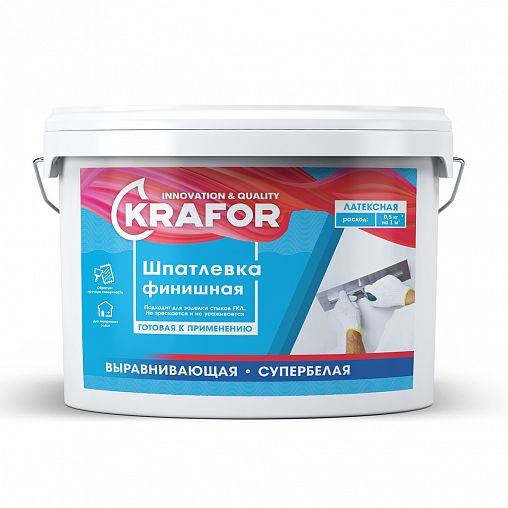 Шпатлевка финишная выравнивающая Krafor, акриловая, 1,5 кг фото