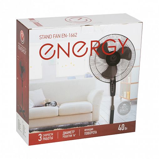 Вентилятор напольный Energy EN-1662, 60 Вт, 3 скорости, черный фото