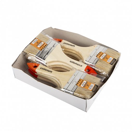 Кисть плоская Шабашка №3, натуральная щетина, деревянная ручка, 75 мм фото