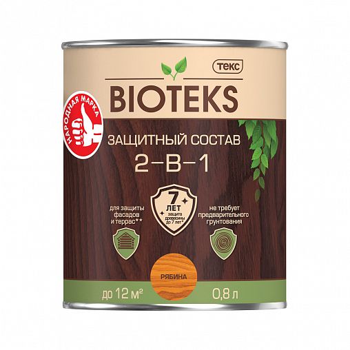 Защитный лессирующий состав для дерева Bioteks 2-в-1, 0,8 л, рябина фото