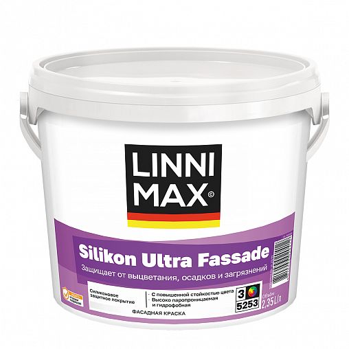 Краска фасадная силиконовая Linnimax Silikon Ultra Fassade, база 3, бесцветная, 2,35 л фото