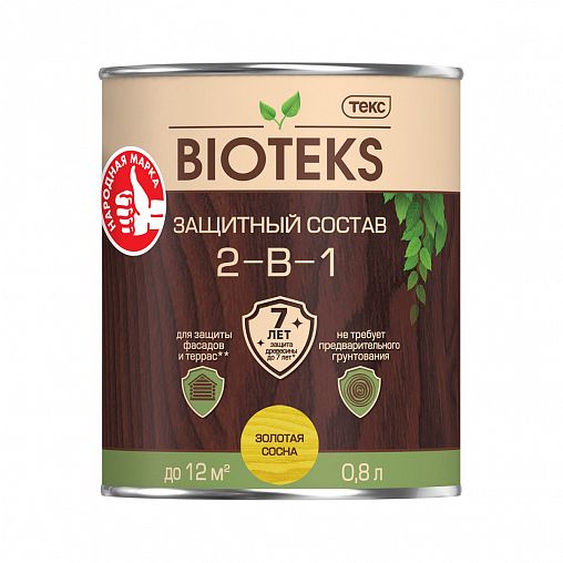 Защитный лессирующий состав для дерева Bioteks 2-в-1, 0,8 л, золотая сосна фото