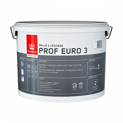 Краска интерьерная Tikkurila Prof Euro 3 (Проф Евро 3), 9 л, белая, база А фото