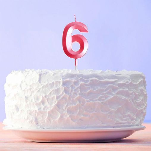 Свеча для торта Страна Карнавалия цифра 6, 5 x 12 см, розовая фото