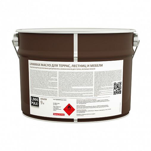 Масло для террас, лестниц, мебели Linnimax, шелковисто-глянцевое, 9 л, бесцветное фото