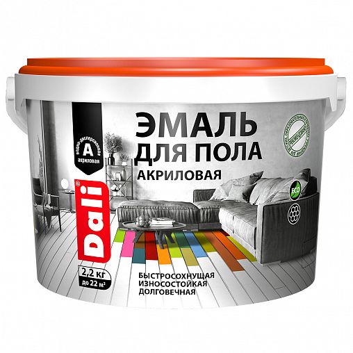 Эмаль для пола Dali, акриловая, полуглянцевая, база А, белая, 2,2 кг фото
