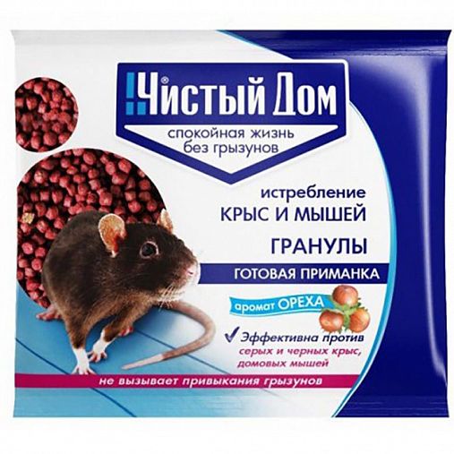 Средство от крыс и мышей Чистый дом, гранулы с запахом ореха, 125 г фото