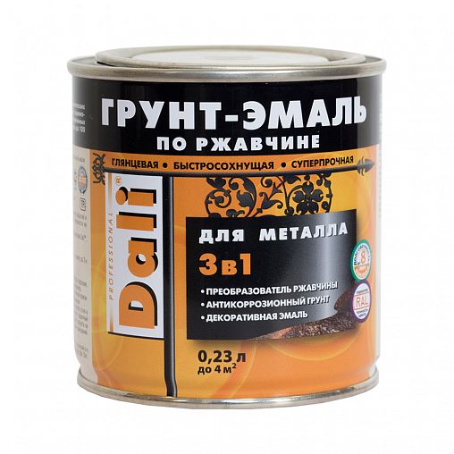 Грунт-эмаль по ржавчине Dali 3 в 1, глянцевая, 0,23 л, черная фото