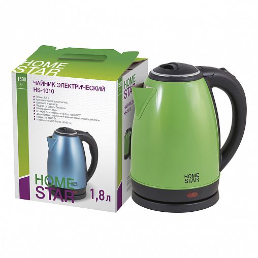 Чайник электрический Homestar HS-1010, 1,8 л, сталь, зеленый фото