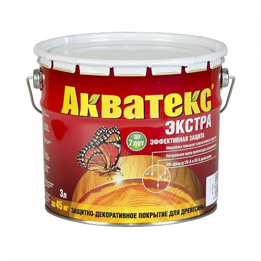 Защитно-декоративное покрытие для дерева Акватекс Экстра, полуглянцевое, 3 л, бесцветное фото