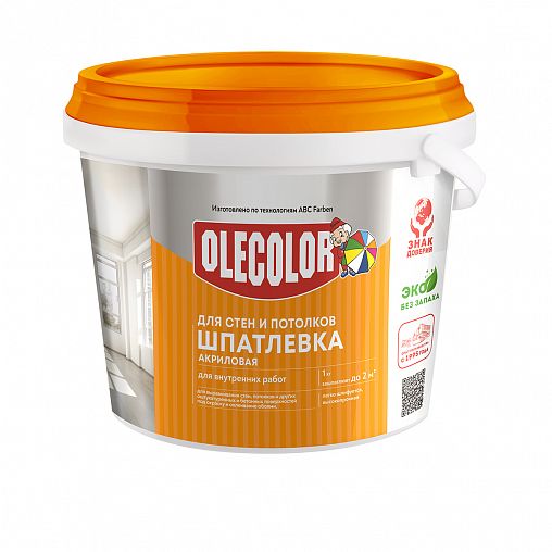 Шпатлевка для внутренних работ Olecolor, акриловая, 0,9 кг, белая фото