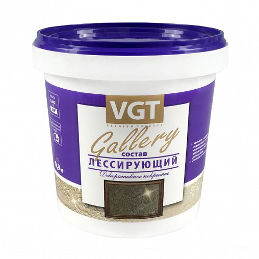 Лессирующий состав VGT Gallery, полупрозрачный, 0,9 кг, серебристо-белый фото