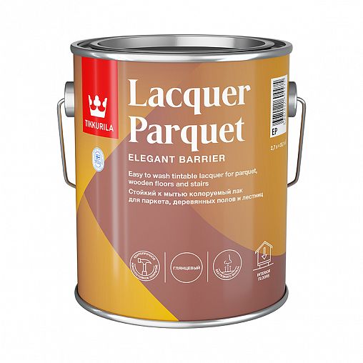 Лак паркетный глянцевый Tikkurila Lacquer Parquet (Лакер Паркет), 2,7 л, бесцветный, база EP фото
