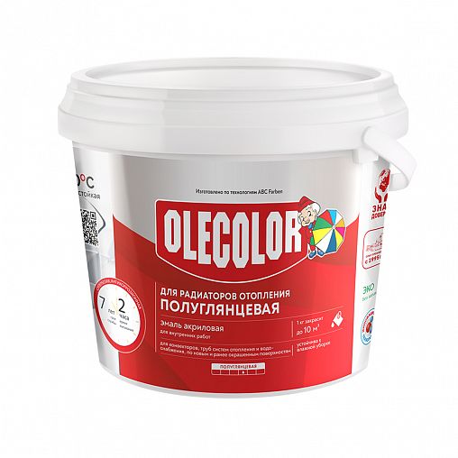 Эмаль для радиаторов Olecolor, акриловая, полуглянцевая, 1 кг, белая фото
