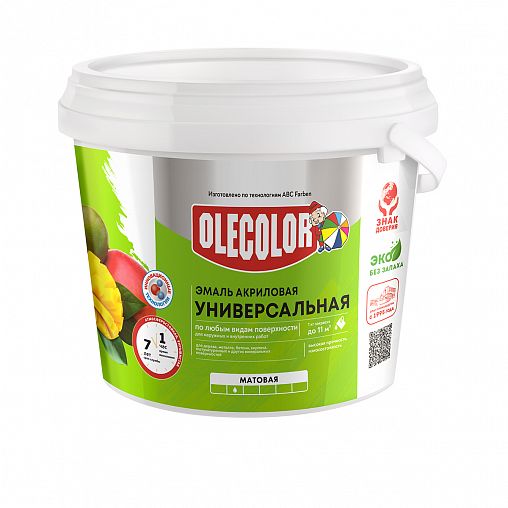 Эмаль акриловая Olecolor, матовая, 3 кг, белая фото