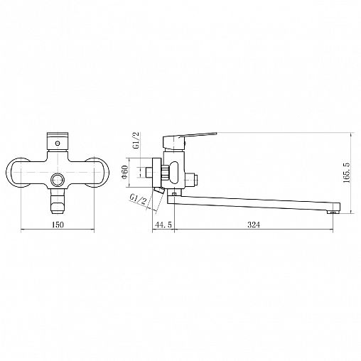 Смеситель для ванны с душем PLStart PD22022, с длинным изливом, хром фото