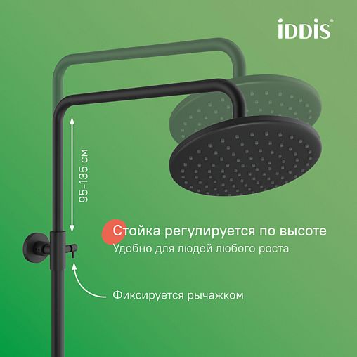 Душевая система с тропическим душем IDDIS Ray, черная матовая фото