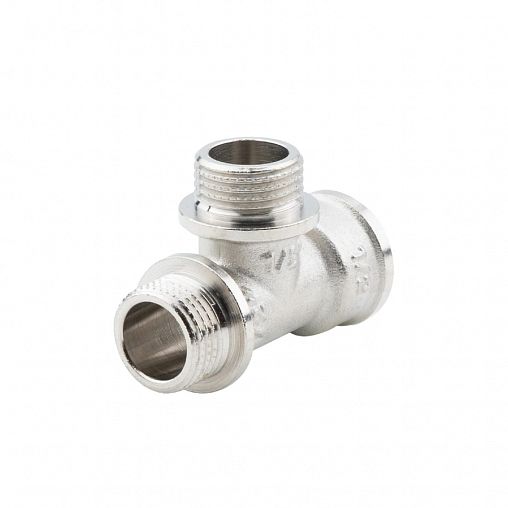 Тройник латунный никелированный Alato внутренняя-наружная-наружная резьба 1/2" фото