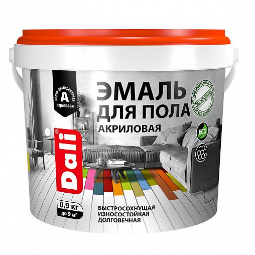 Эмаль для пола Dali, акриловая, полуглянцевая, база C, бесцветная, 0,9 кг фото
