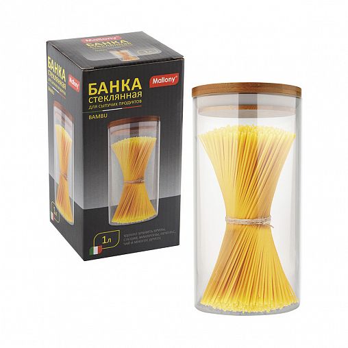 Банка для сыпучих продуктов Mallony Bambu, стеклянная, с крышкой, 1 л фото