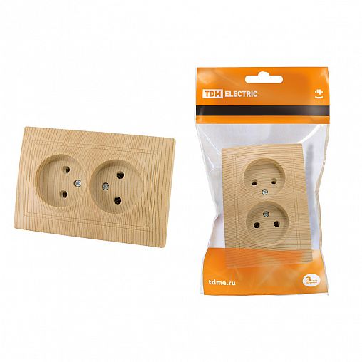 Розетка двойная встраиваемая Tdm Electric Таймыр, без заземления, 10 А, 250 В, IP20, сосна фото
