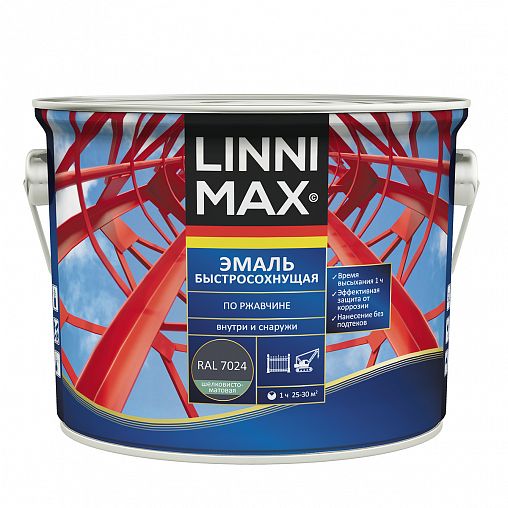 Грунт-эмаль по ржавчине Linnimax, быстросохнущая, 2,5 л, RAL 6005, зеленая фото