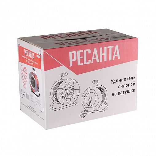 Удлинитель на катушке Ресанта СУ-3Х1,5-30/2, 4 розетки, с заземлением, 3 x 1,5 мм², 30 м фото