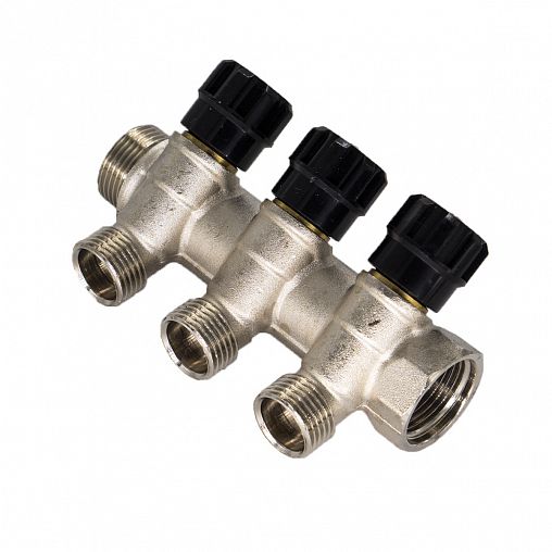 Коллектор универсальный с 3 вентилями СТМ, 1/2" x 3/4" x 3 выхода (наружная резьба) фото
