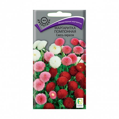 Семена цветов Маргаритка Помпонная Смесь окрасок Поиск, 0,05 г фото