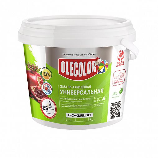 Эмаль акриловая Olecolor, высокоглянцевая, 2 кг, белая фото