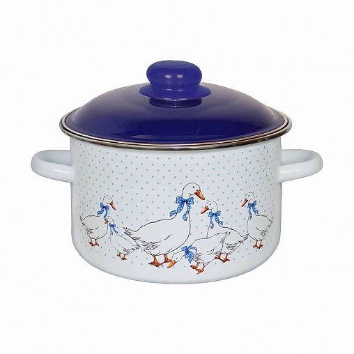 Кастрюля эмалированная СтальЭмаль Гуси с крышкой, 5,5 л фото
