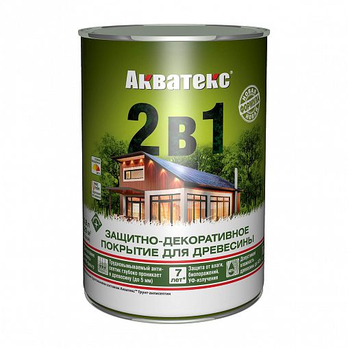 Защитно-декоративное покрытие для дерева Акватекс 2 в 1, полуматовое, 0,8 л, дуб фото