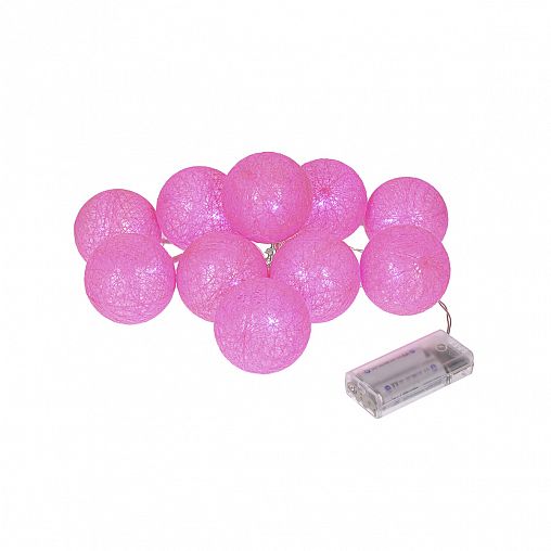 Электрогирлянда Vegas Нить, с хлопковыми шарами, 10 LED ламп, 1,5 м, розовая фото