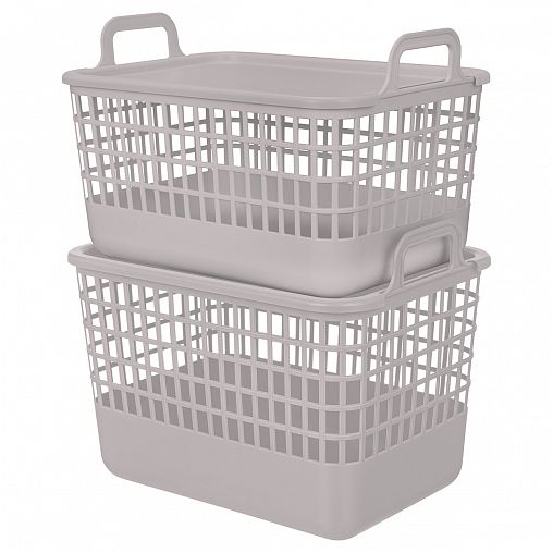 Корзина с крышкой и ручками Бытпласт Kobo, 32 x 22,4 x 21 см, светло-бежевая фото