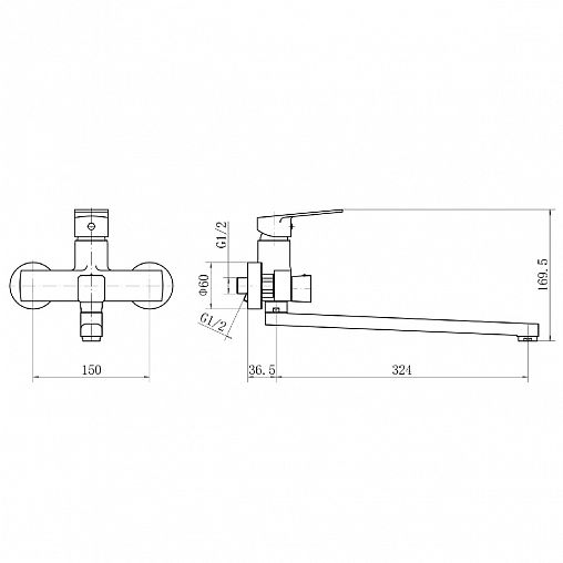 Смеситель для ванны с душем PLStart PD22015, с длинным изливом, хром фото
