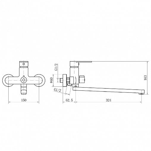 Смеситель для ванны с душем PLStart PD22072, с длинным изливом, хром фото