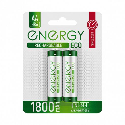 Аккумулятор Energy Eco NIMH-1800-HR6/2B, типоразмер АА, 1800 мАч, 2 В, 2 шт фото