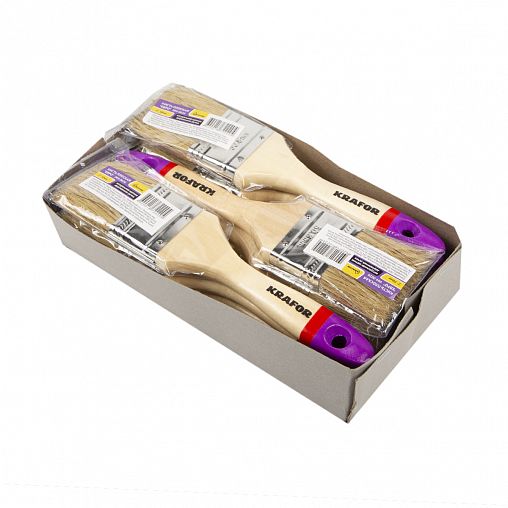 Кисть плоская Krafor Евро №2, натуральная щетина, деревянная ручка, 50 мм фото